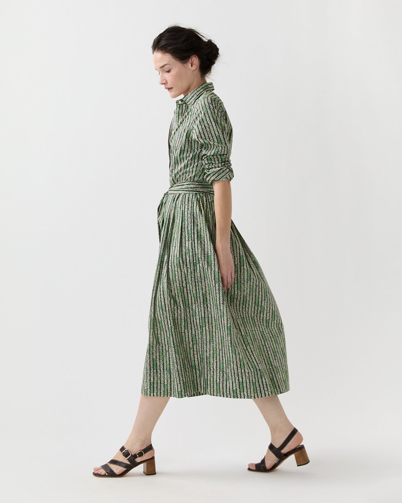 Classic Shirtwaist Dress in Green Floral Stripe Printed Poplin - L by Ann Mashburn Classic Shirtwaist Dress in Green Floral Stripe Printed Poplin - L by Ann Mashburn