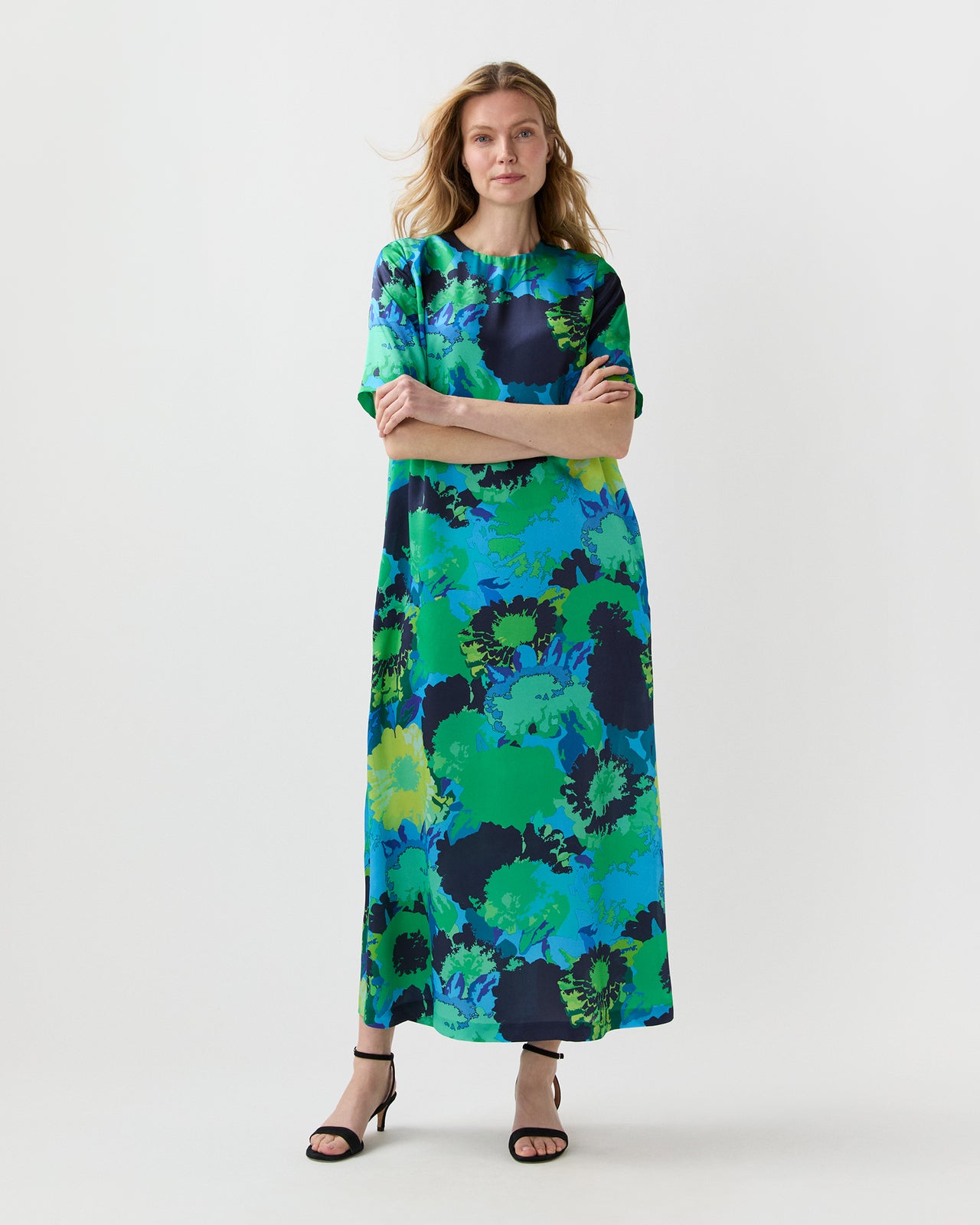 Paige Maxi Dress in Blue/Green Floral Printed Silk Charmeuse Paige Maxi Dress in Blue/Green Floral Printed Silk Charmeuse