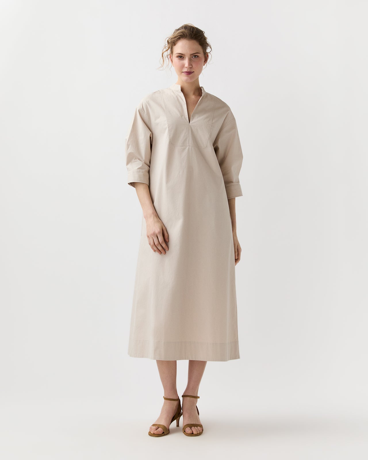 Cadie Dress in Sand Paperweight Stretch Poplin