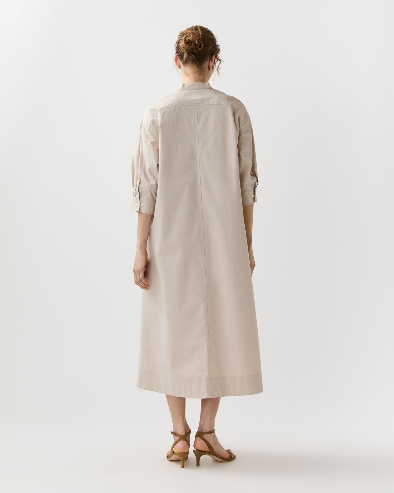 Cadie Dress in Sand Paperweight Stretch Poplin