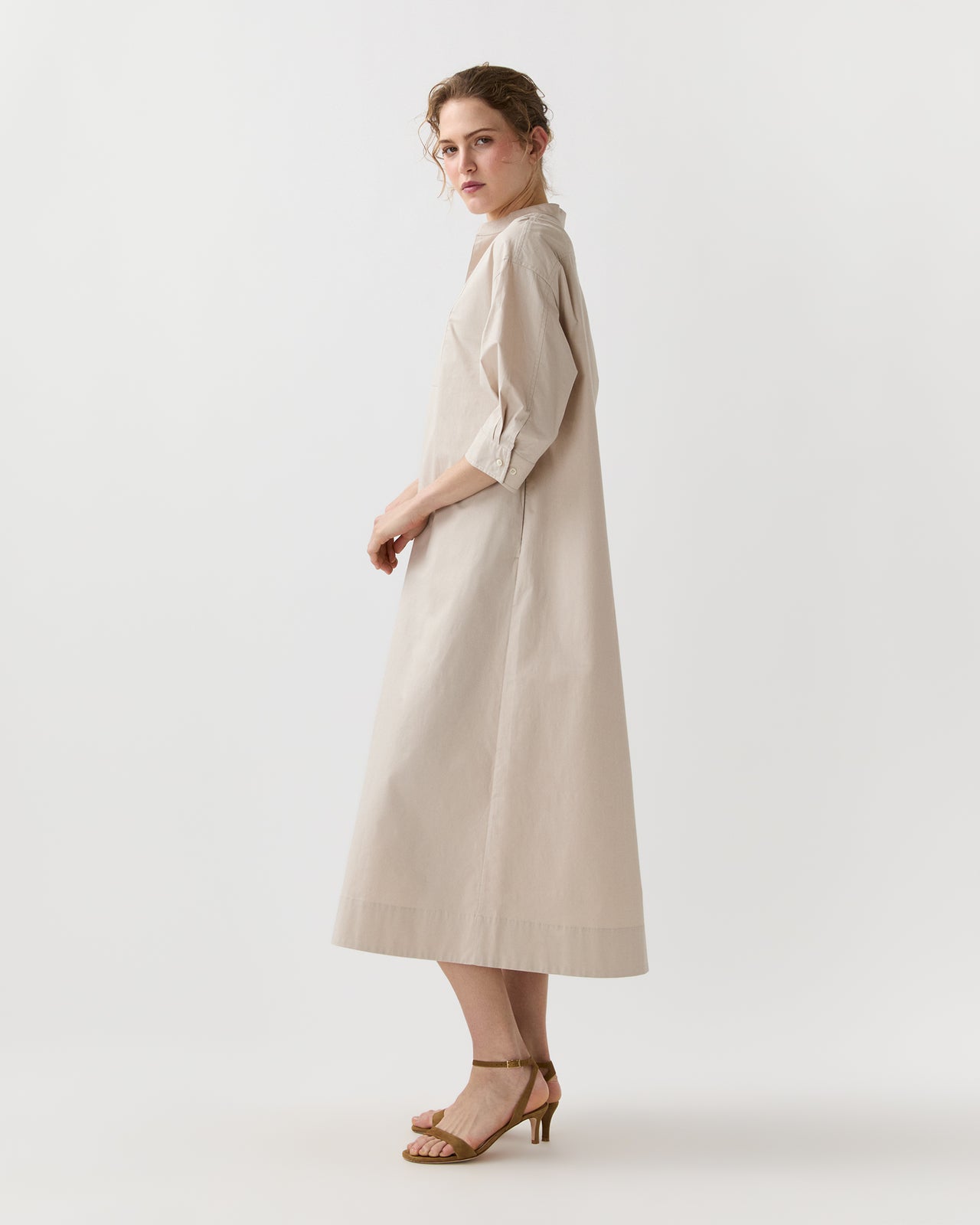 Cadie Dress in Sand Paperweight Stretch Poplin