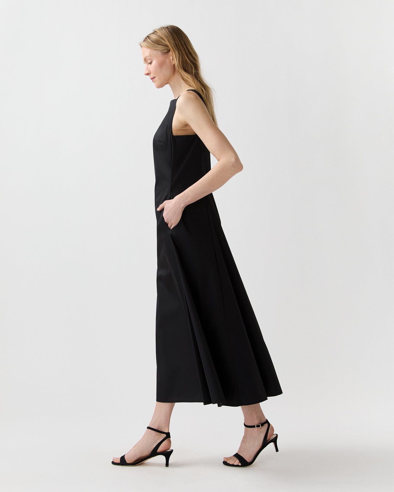 Rosalind Dress in Black Cotton/Nylon Poplin