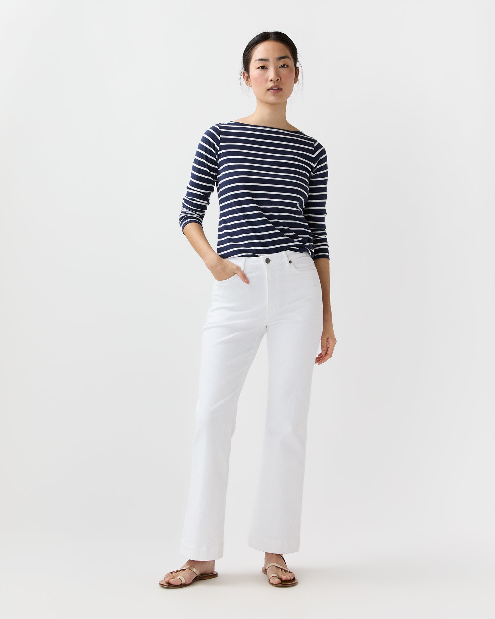 Kendall Flare 5-Pocket Jean in White Stretch Denim | Shop Ann Mashburn