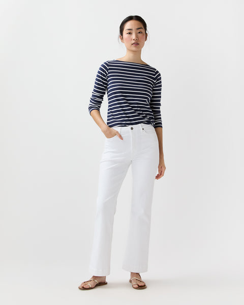 Kendall Flare 5-Pocket Jean in White Stretch Denim | Shop Ann Mashburn