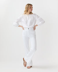 Camille Patch-Pocket Jean in White Stretch Denim