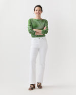 Load image into Gallery viewer, Long-Sleeved Boatneck Tee in Green/White Stripe Jersey
