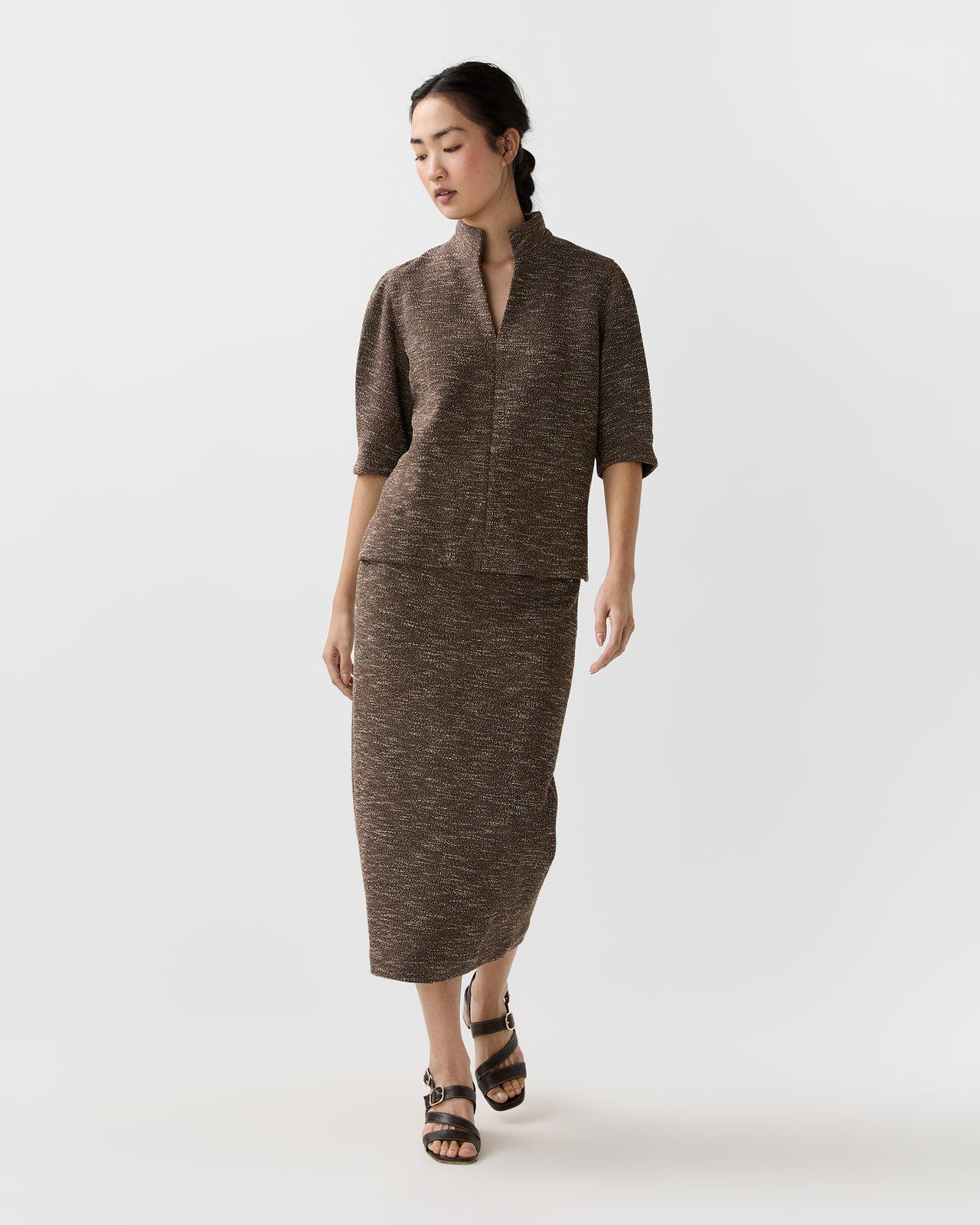 Violetta Top in Brown/Ivory Speckled Knit