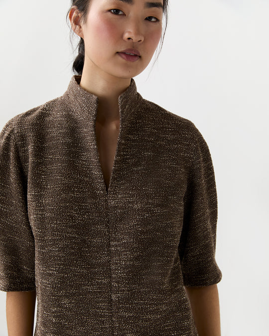 Violetta Top in Brown/Ivory Speckled Knit