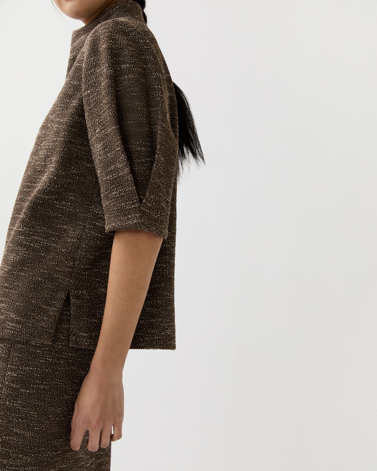 Violetta Top in Brown/Ivory Speckled Knit