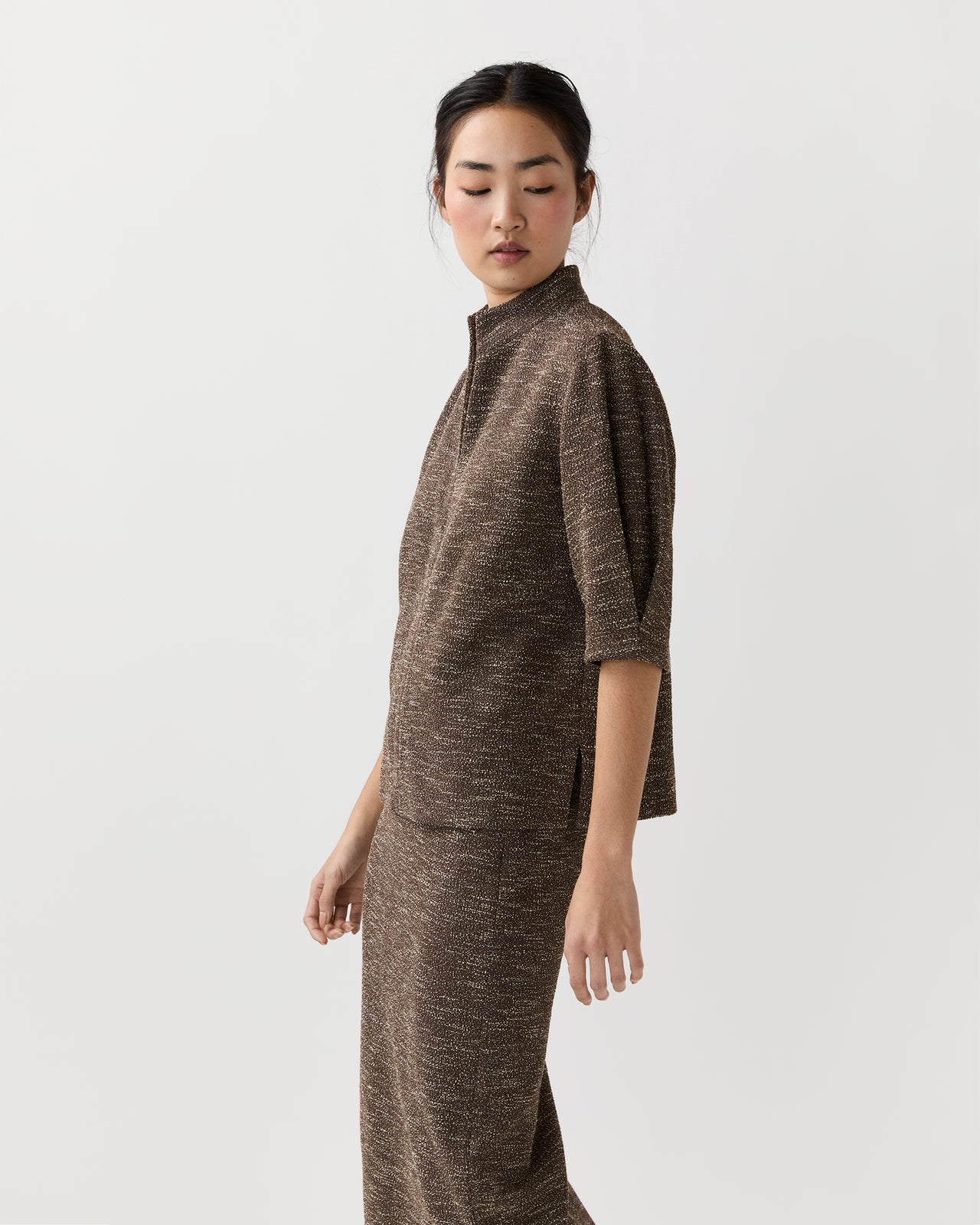 Violetta Top in Brown/Ivory Speckled Knit