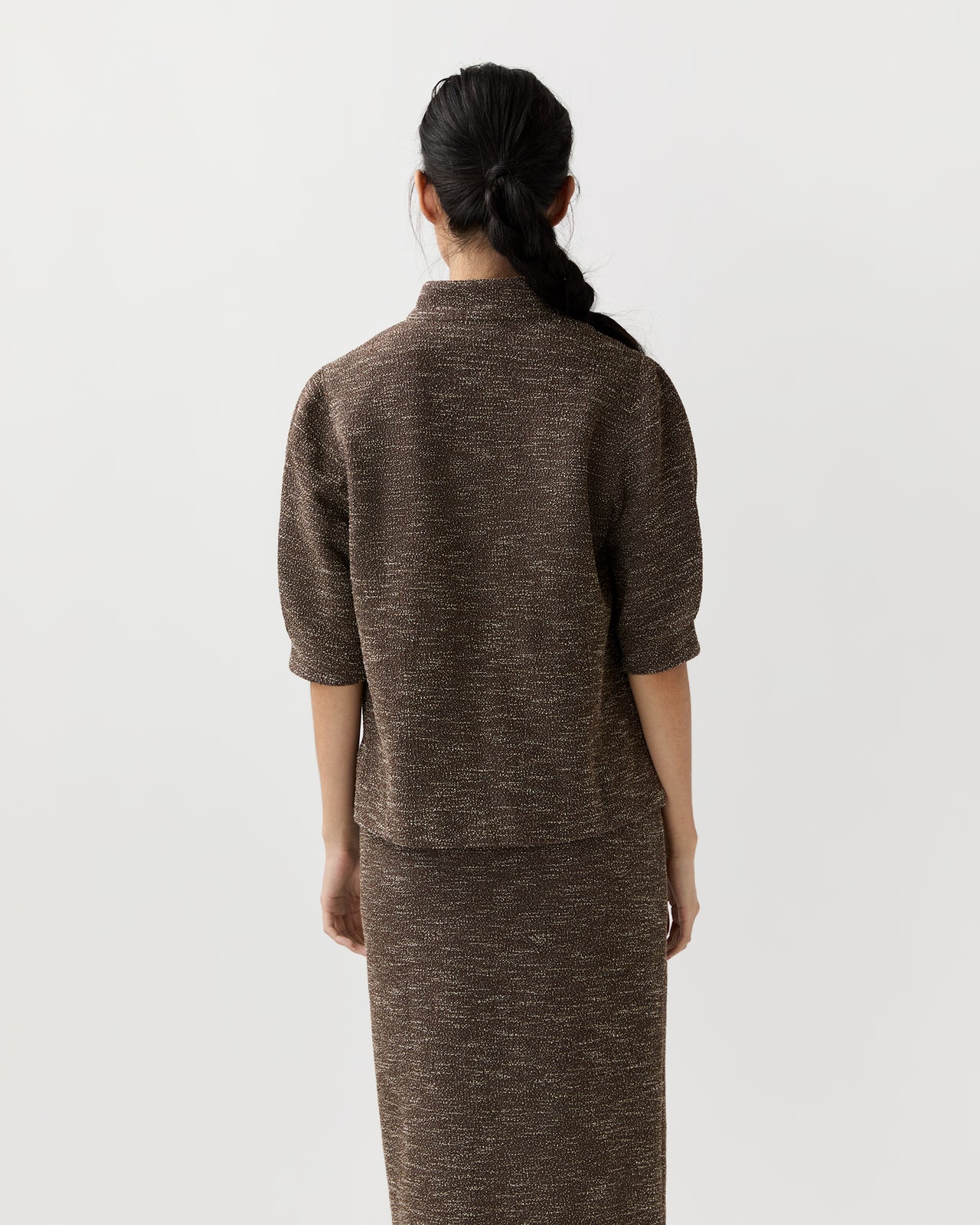 Violetta Top in Brown/Ivory Speckled Knit