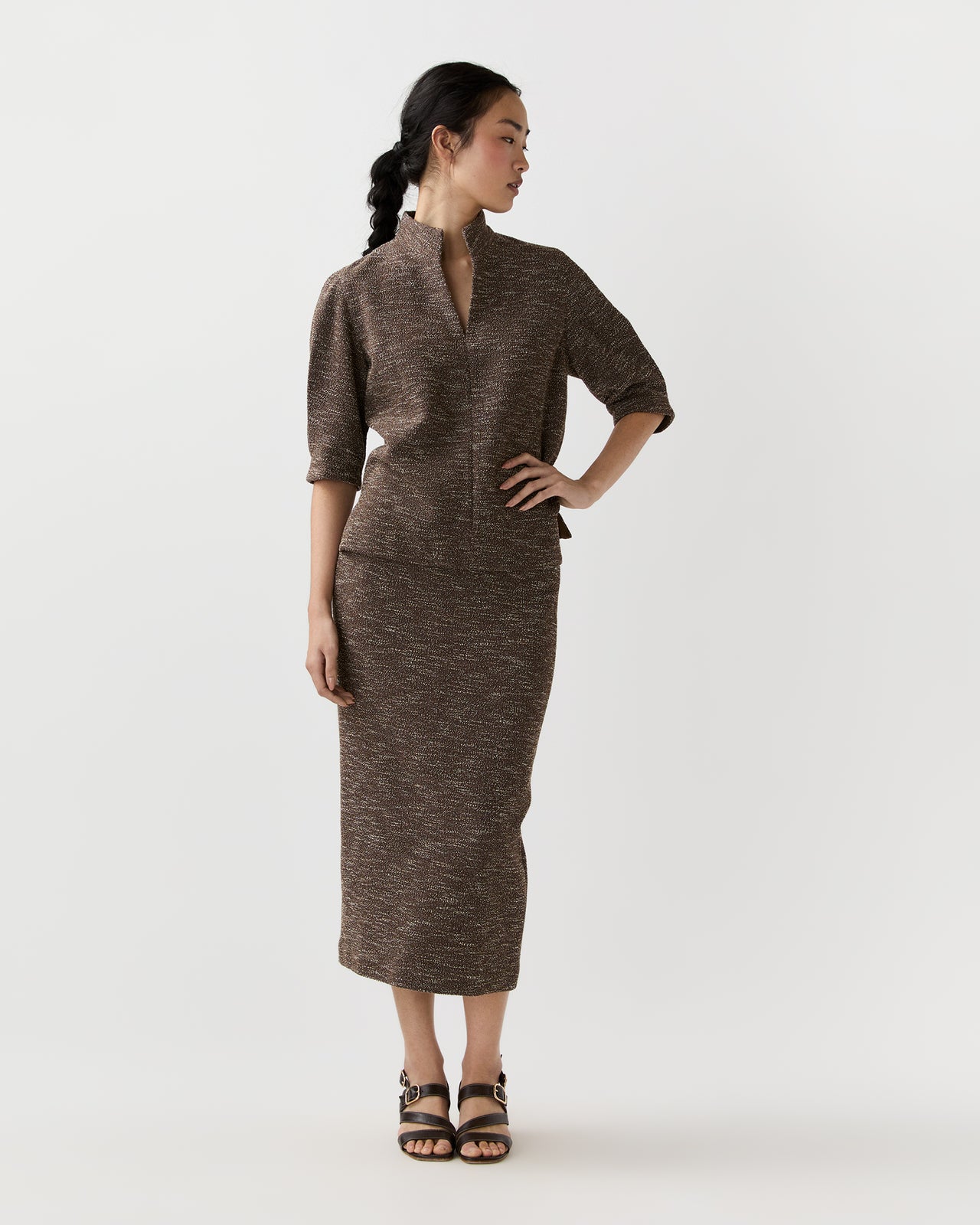 Violetta Top in Brown/Ivory Speckled Knit