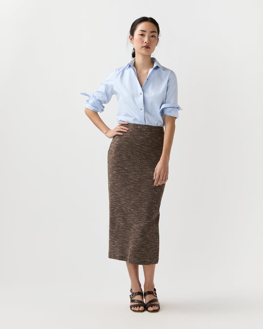 Long Pull-On Skirt in Brown/Ivory Speckled Knit
