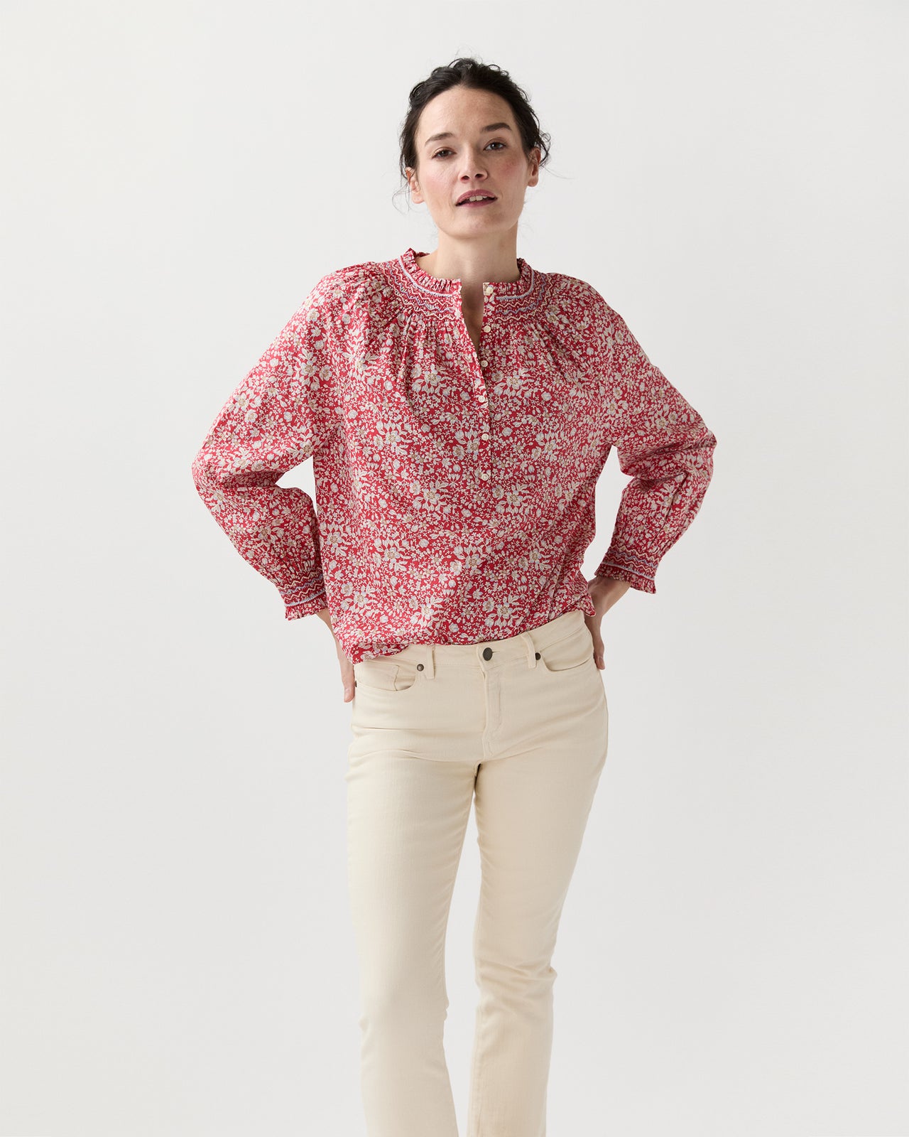 Christine Smocking Top in Red Lizzy Liberty Fabric