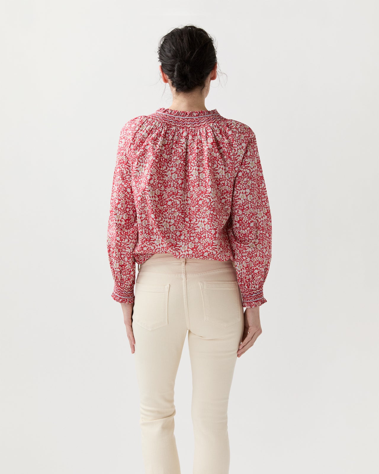 Christine Smocking Top in Red Lizzy Liberty Fabric