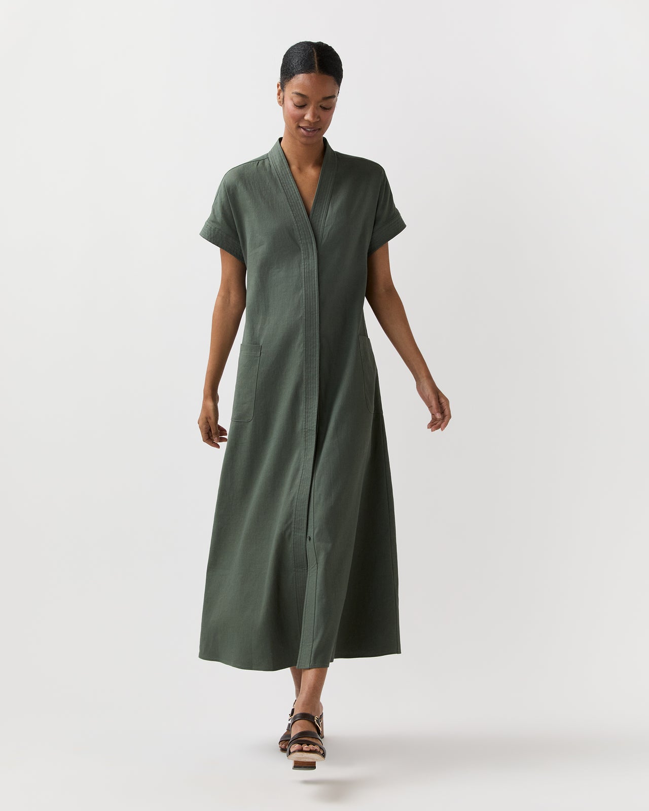 Lianna Dress in Olive Stretch Cotolino