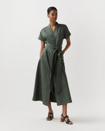 Load image into Gallery viewer, Lianna Dress in Olive Stretch Cotolino
