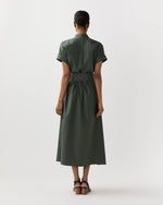 Load image into Gallery viewer, Lianna Dress in Olive Stretch Cotolino
