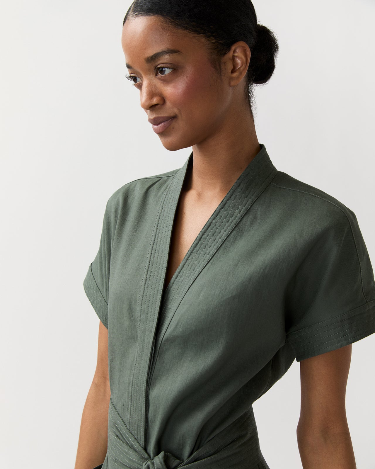 Lianna Dress in Olive Stretch Cotolino