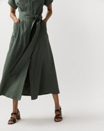 Load image into Gallery viewer, Lianna Dress in Olive Stretch Cotolino
