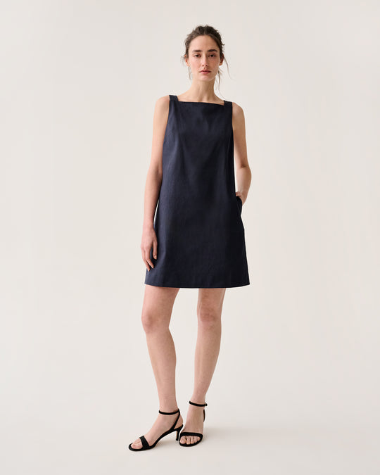 Madelyn Dress in Navy Stretch Cotolino