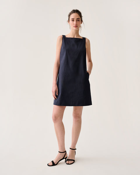 Madelyn Dress in Navy Stretch Cotolino | Shop Ann Mashburn