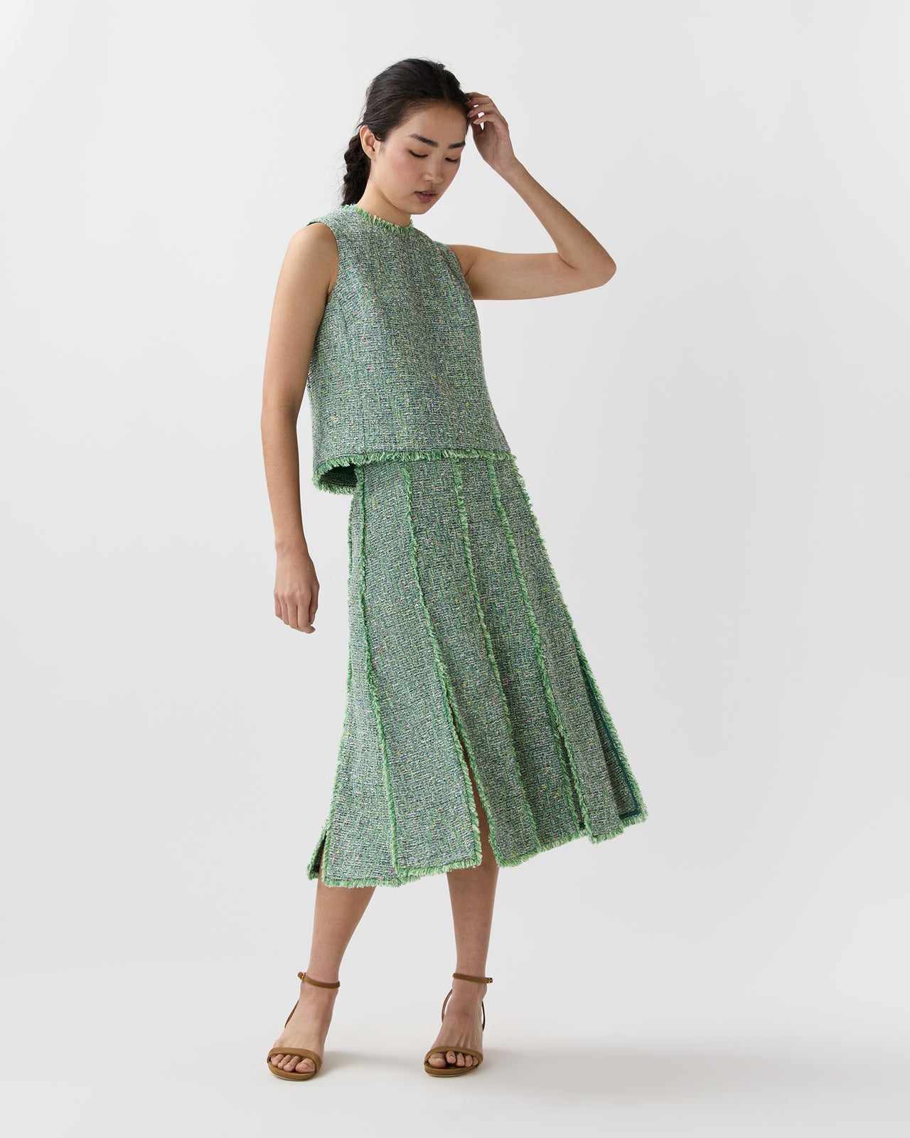 Kyle Skirt in Grass/Multi Speckled Tweed