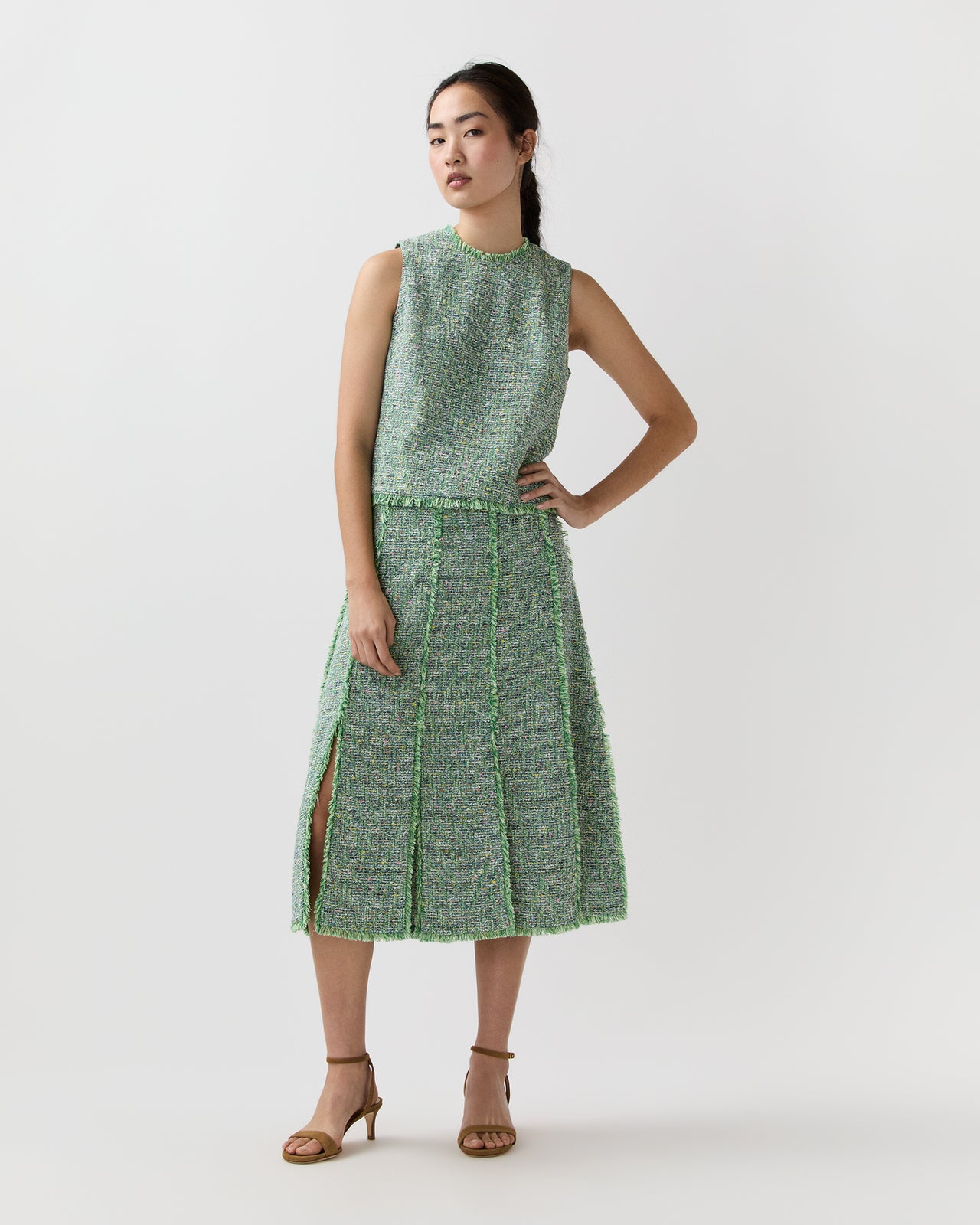 Kyle Skirt in Grass/Multi Speckled Tweed