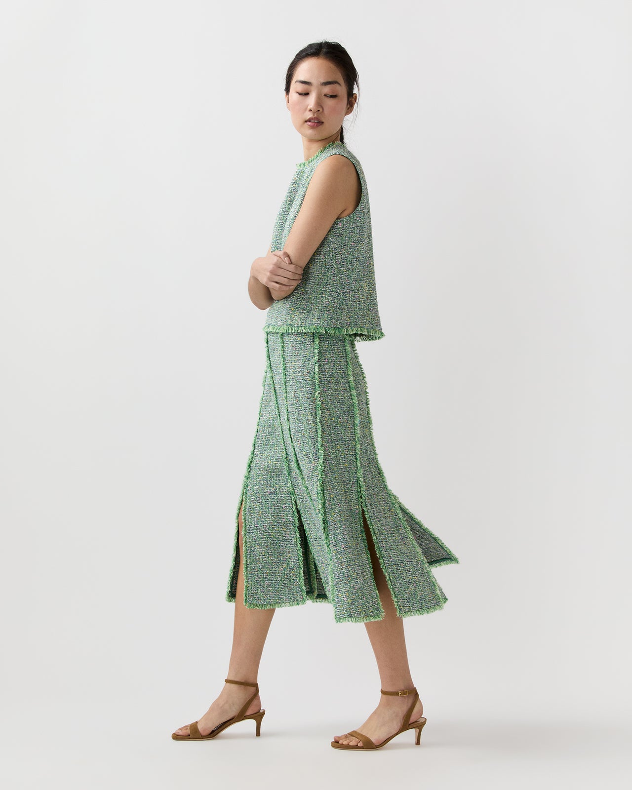 Kyle Skirt in Grass/Multi Speckled Tweed