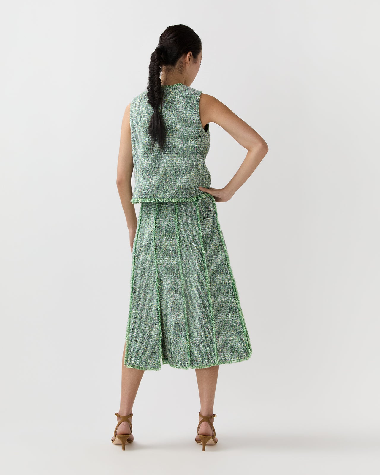 Kyle Skirt in Grass/Multi Speckled Tweed