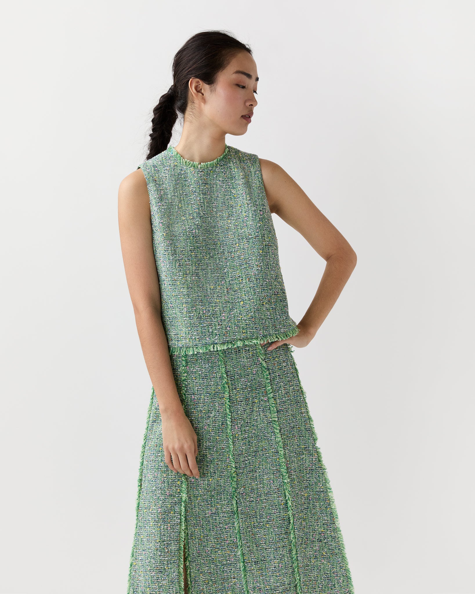 Mimi Top in Grass/Multi Speckled Tweed | Shop Ann Mashburn