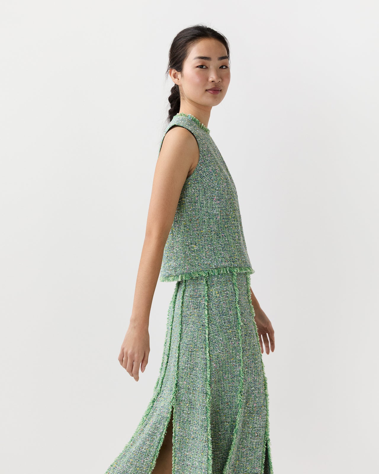 Cropped Mimi Top in Grass/Multi Speckled Tweed