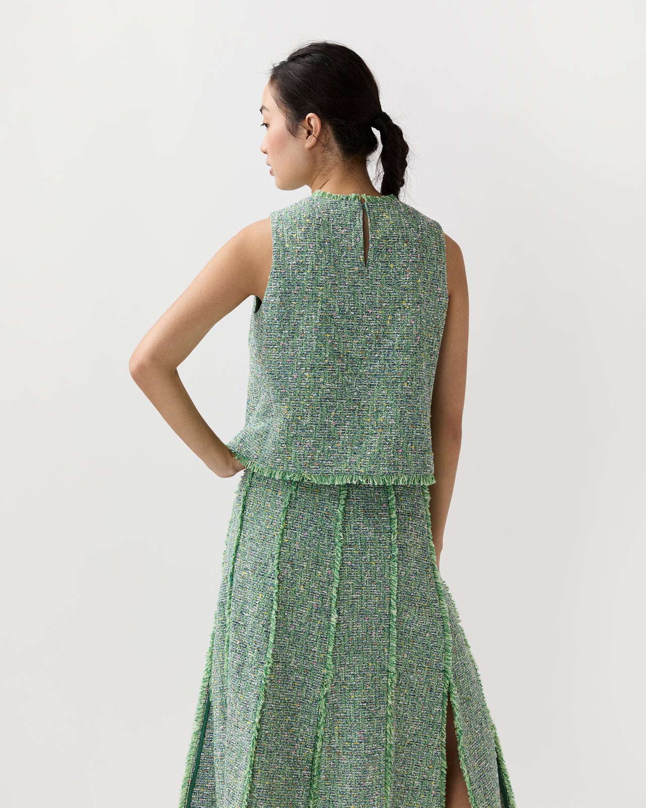 Cropped Mimi Top in Grass/Multi Speckled Tweed