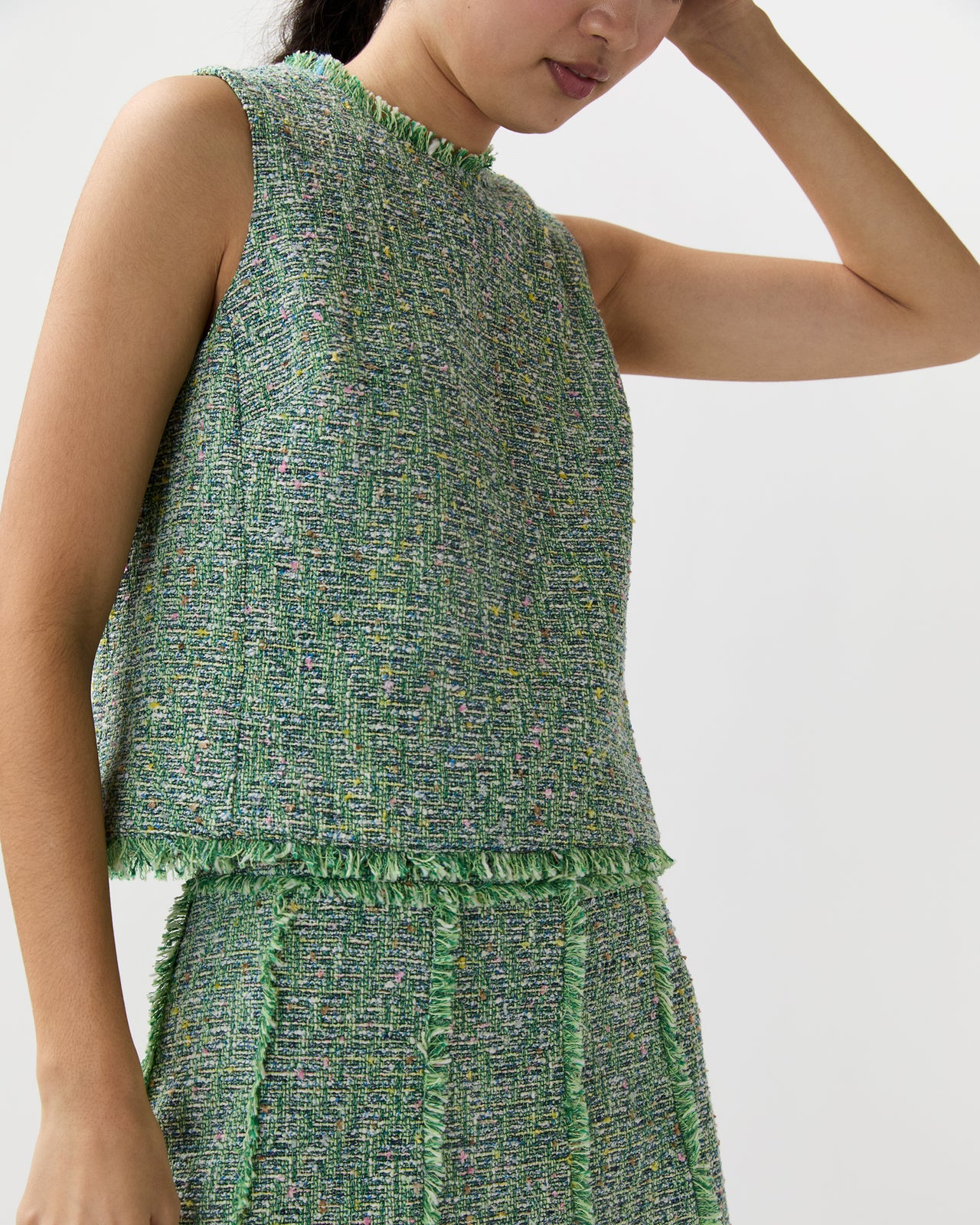 Cropped Mimi Top in Grass/Multi Speckled Tweed