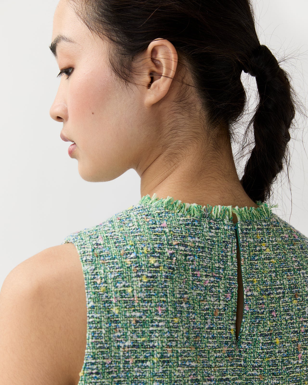Cropped Mimi Top in Grass/Multi Speckled Tweed