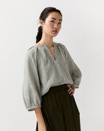 Load image into Gallery viewer, Victoria Blouse in Olive Gingham Sahara Linen
