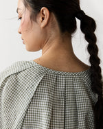 Load image into Gallery viewer, Victoria Blouse in Olive Gingham Sahara Linen
