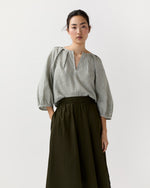 Load image into Gallery viewer, Victoria Blouse in Olive Gingham Sahara Linen
