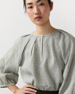 Load image into Gallery viewer, Victoria Blouse in Olive Gingham Sahara Linen
