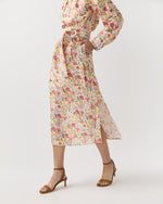 Load image into Gallery viewer, Trapunto Neck Dress in Multi Spring Blooms Italian Silk Shantung
