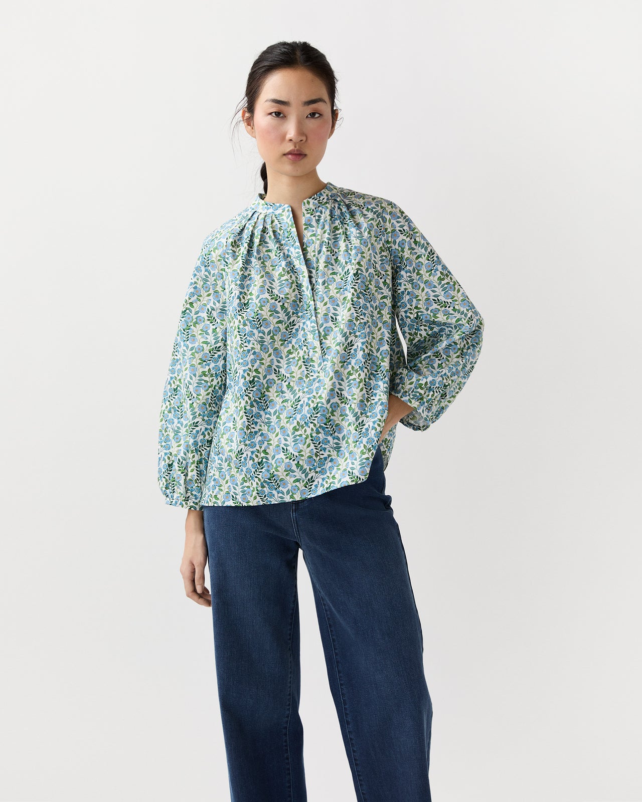 Sienna Top in Blue/Green Viger's Vine Liberty Fabric