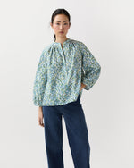 Load image into Gallery viewer, Sienna Top in Blue/Green Viger's Vine Liberty Fabric
