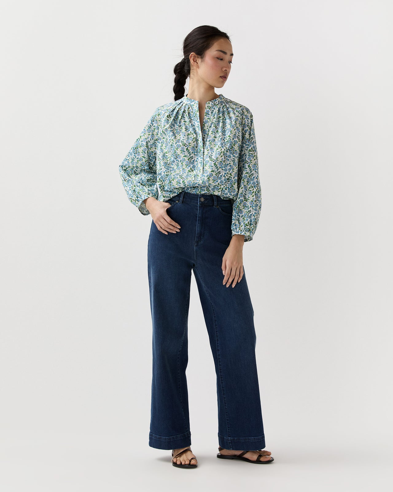 Sienna Top in Blue/Green Viger's Vine Liberty Fabric