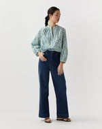 Load image into Gallery viewer, Sienna Top in Blue/Green Viger's Vine Liberty Fabric
