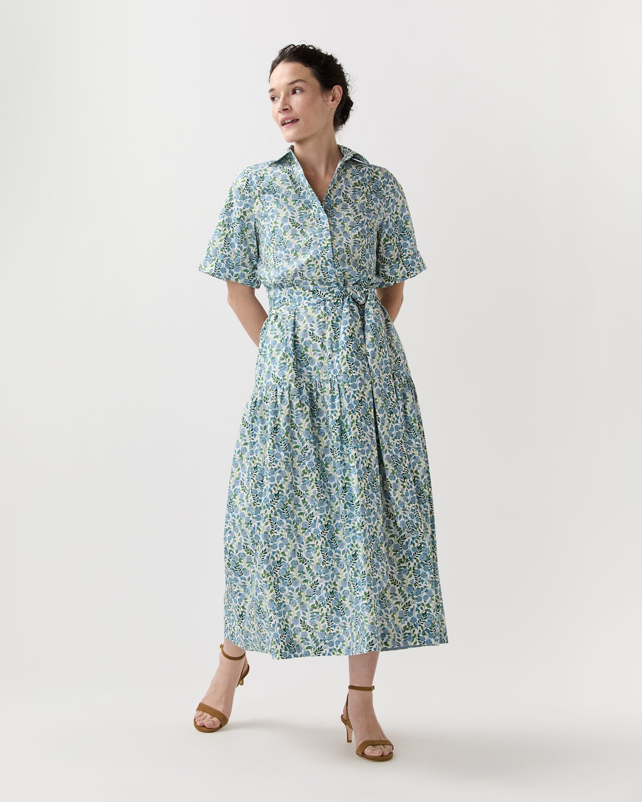 Nathalie Dress in Blue/Green Viger's Vine Liberty Fabric - XL by Ann Mashburn