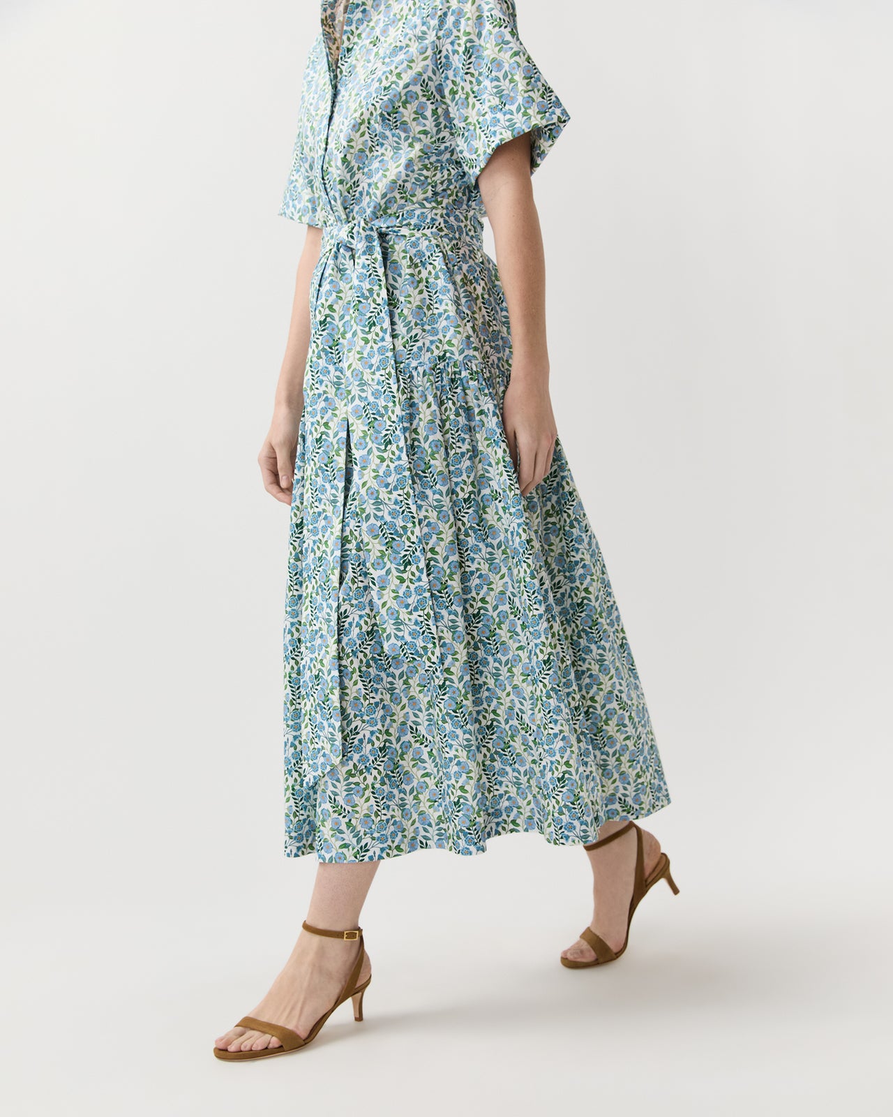 Nathalie Dress in Blue/Green Viger's Vine Liberty Fabric