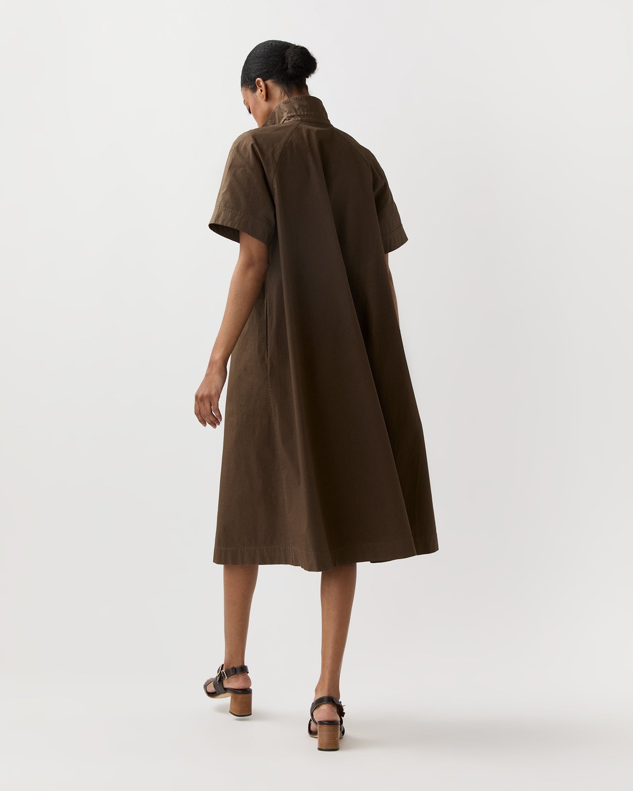 Riley Dress in Coffee Paperweight Stretch Poplin