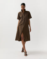Load image into Gallery viewer, Riley Dress in Coffee Paperweight Stretch Poplin
