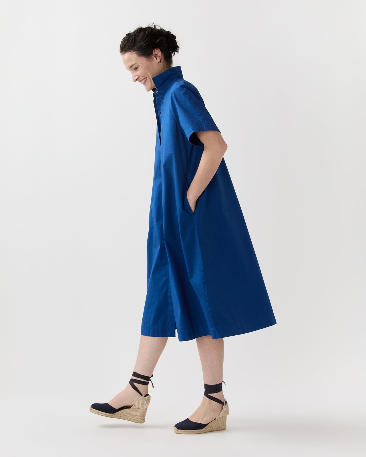 Riley Dress in Marine Paperweight Stretch Poplin