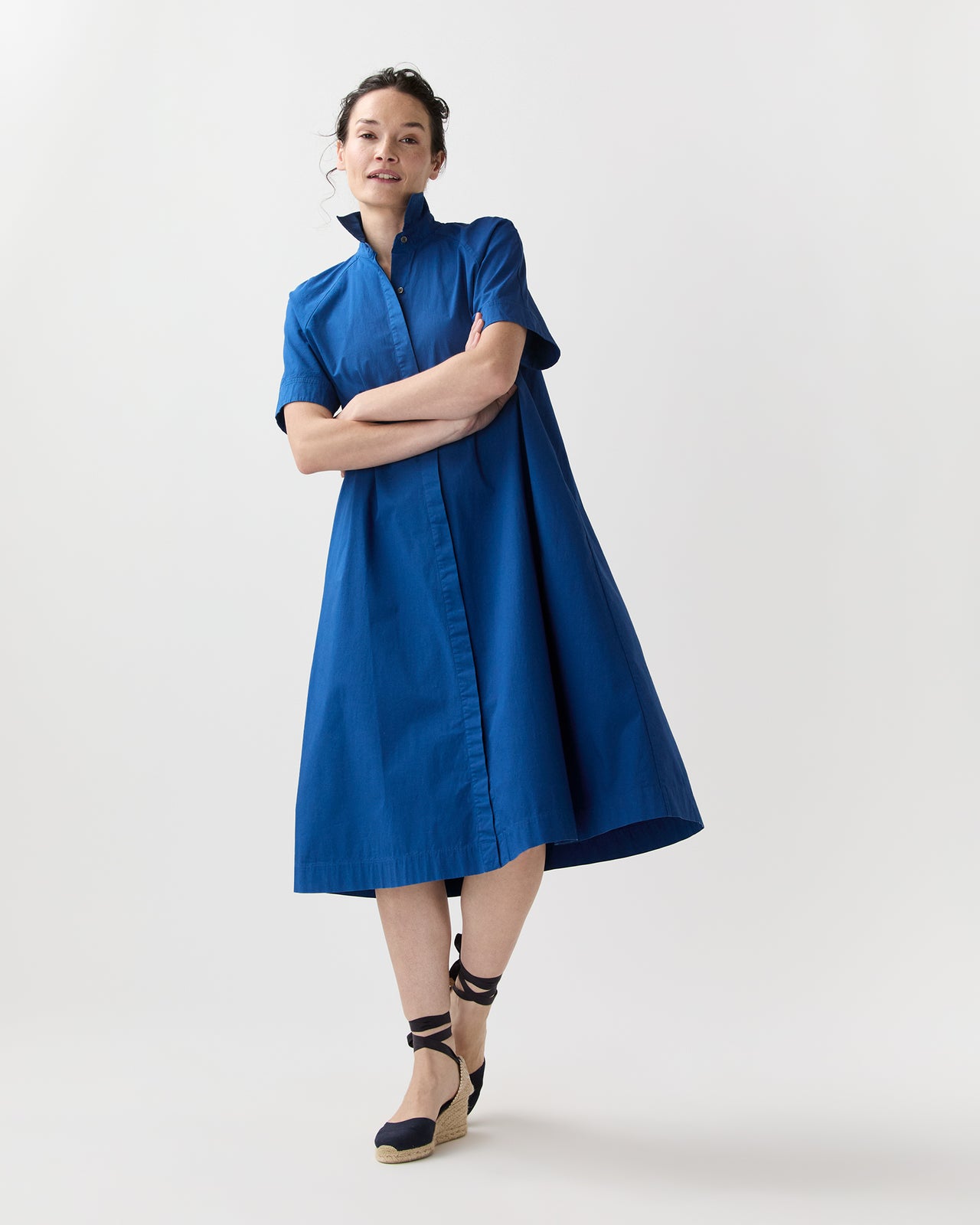 Riley Dress in Marine Paperweight Stretch Poplin
